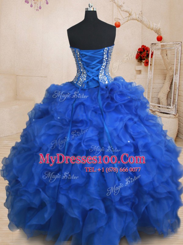 Sleeveless Lace Up Floor Length Beading and Ruffles 15 Quinceanera Dress