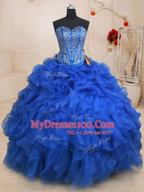 Sleeveless Lace Up Floor Length Beading and Ruffles 15 Quinceanera Dress
