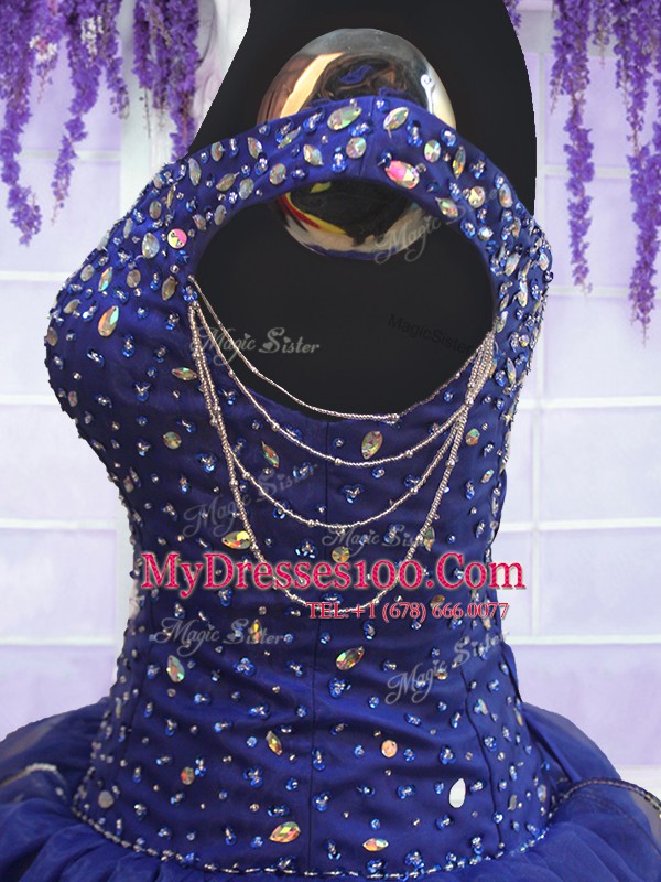 Vintage Off the Shoulder Beading and Ruffled Layers and Sequins Quinceanera Gowns Royal Blue Lace Up Sleeveless Floor Length