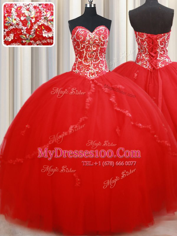 Ideal Sleeveless Lace Up Floor Length Beading and Appliques Quinceanera Gowns