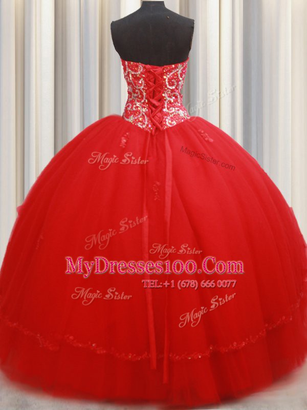 Ideal Sleeveless Lace Up Floor Length Beading and Appliques Quinceanera Gowns