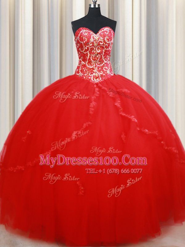 Ideal Sleeveless Lace Up Floor Length Beading and Appliques Quinceanera Gowns