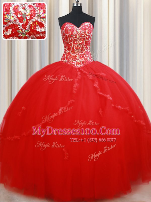 Ideal Sleeveless Lace Up Floor Length Beading and Appliques Quinceanera Gowns