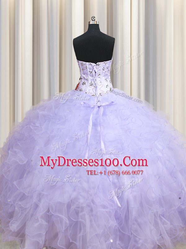 Sleeveless Beading and Ruffles Lace Up 15th Birthday Dress