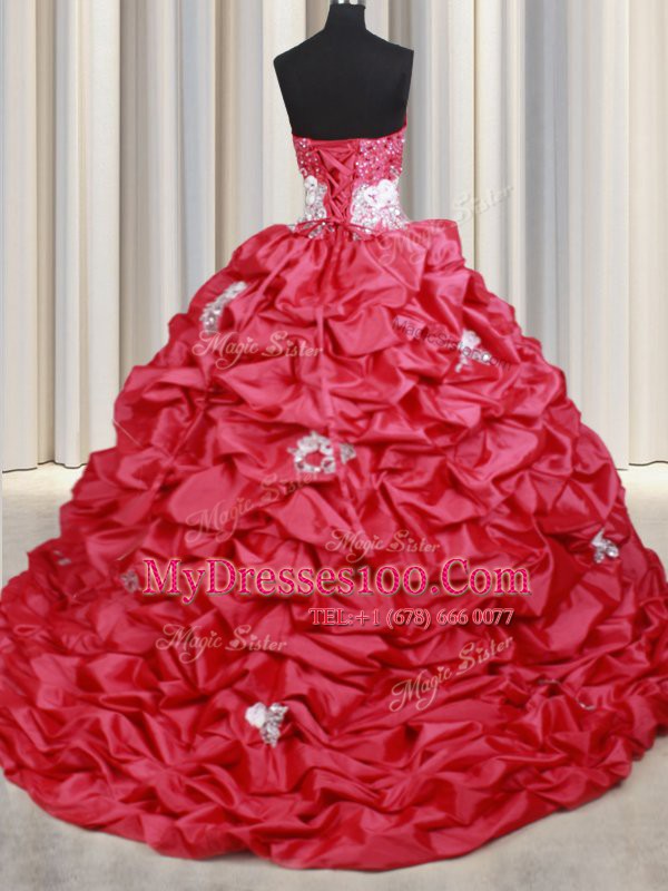 Sexy Sleeveless Brush Train Beading and Appliques and Sequins and Pick Ups Lace Up Ball Gown Prom Dress