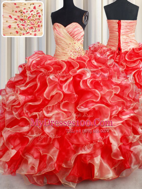 Sumptuous Organza Sweetheart Sleeveless Lace Up Beading and Ruffles 15th Birthday Dress in Multi-color
