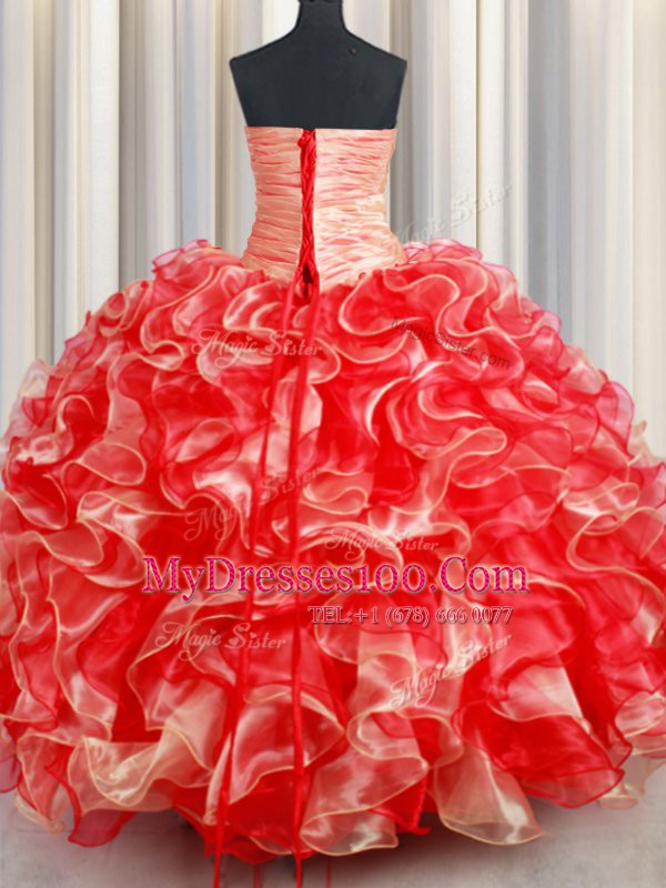 Sumptuous Organza Sweetheart Sleeveless Lace Up Beading and Ruffles 15th Birthday Dress in Multi-color