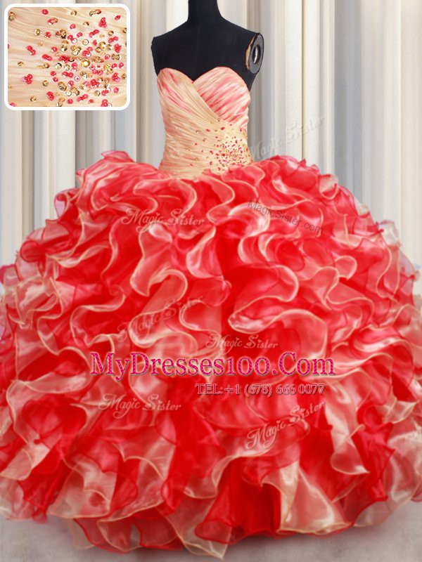 Sumptuous Organza Sweetheart Sleeveless Lace Up Beading and Ruffles 15th Birthday Dress in Multi-color