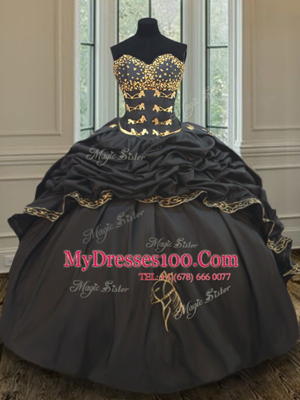Custom Fit Taffeta Sleeveless Quinceanera Dresses Brush Train and Beading and Embroidery and Pick Ups