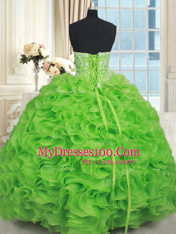 Pretty Organza Lace Up Strapless Sleeveless Floor Length Ball Gown Prom Dress Beading and Ruffles