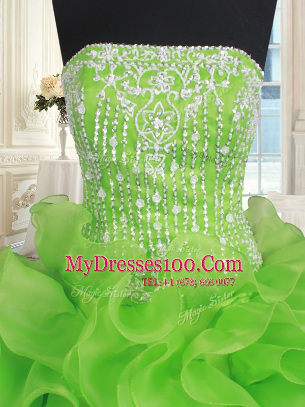 Pretty Organza Lace Up Strapless Sleeveless Floor Length Ball Gown Prom Dress Beading and Ruffles