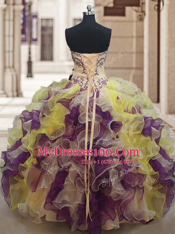 Organza Sleeveless Floor Length Sweet 16 Dresses and Beading and Ruffles