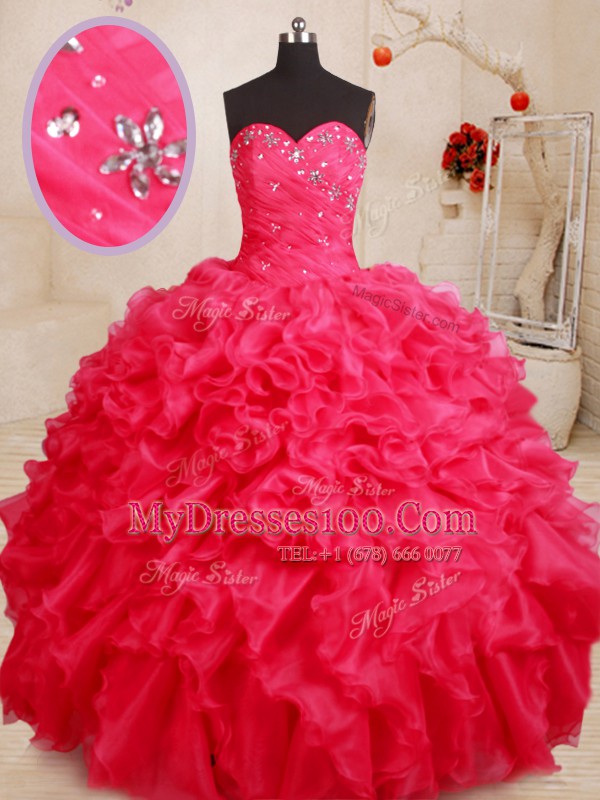 Dynamic Sweetheart Sleeveless Organza Quinceanera Dress Beading and Ruffles Lace Up