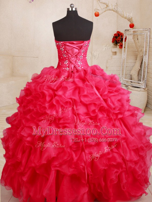 Dynamic Sweetheart Sleeveless Organza Quinceanera Dress Beading and Ruffles Lace Up
