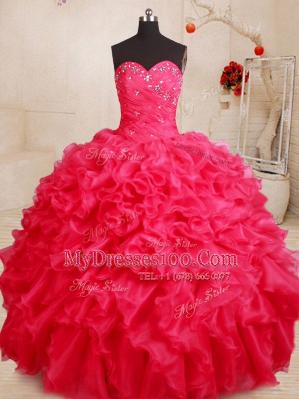 Dynamic Sweetheart Sleeveless Organza Quinceanera Dress Beading and Ruffles Lace Up