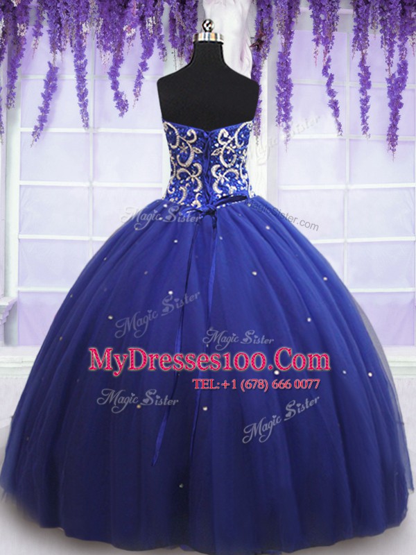 Tulle Sweetheart Sleeveless Lace Up Beading and Sequins Quinceanera Dresses in Royal Blue
