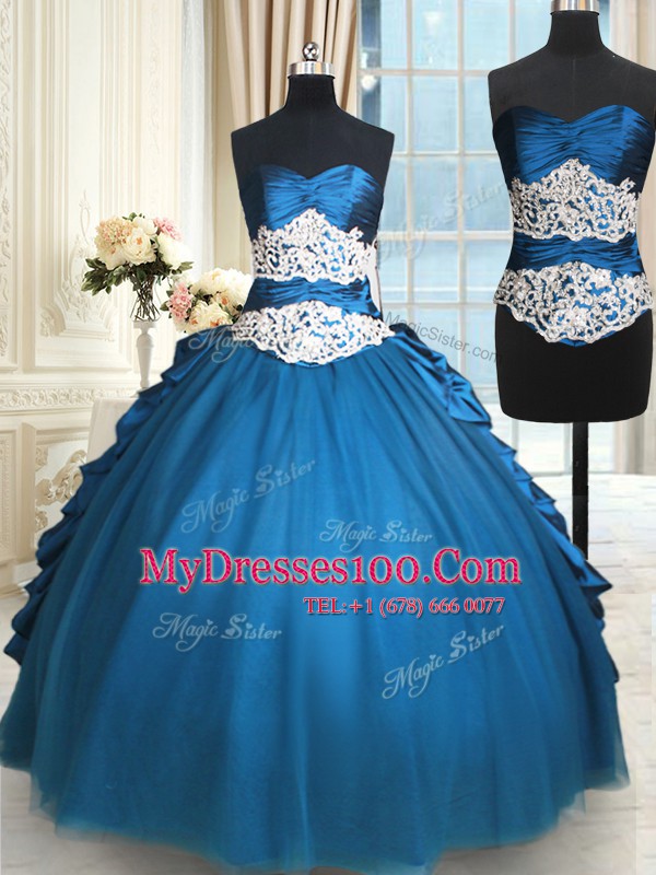 Teal Ball Gowns Beading and Lace 15th Birthday Dress Lace Up Taffeta and Tulle Sleeveless Floor Length