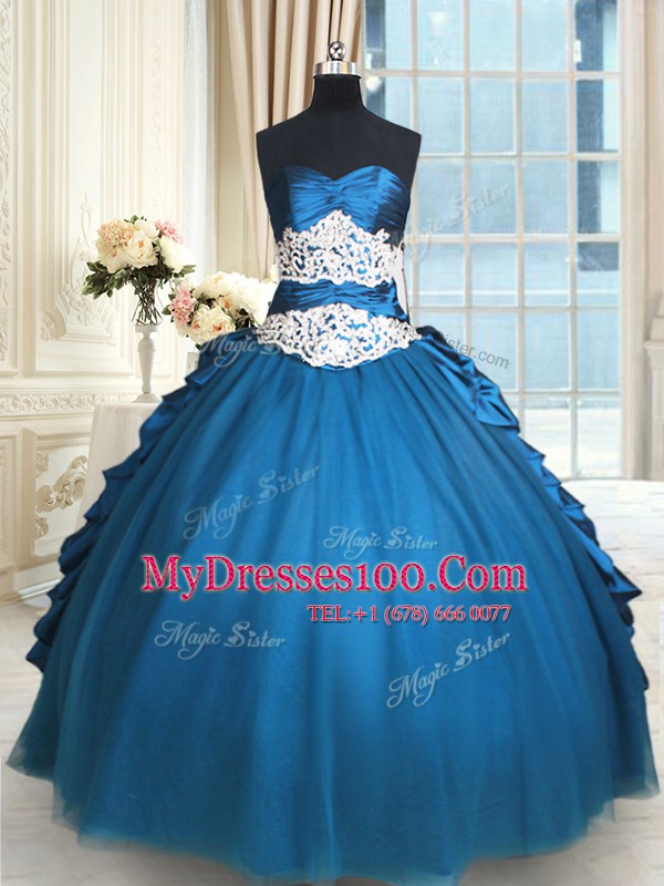 Teal Ball Gowns Beading and Lace 15th Birthday Dress Lace Up Taffeta and Tulle Sleeveless Floor Length