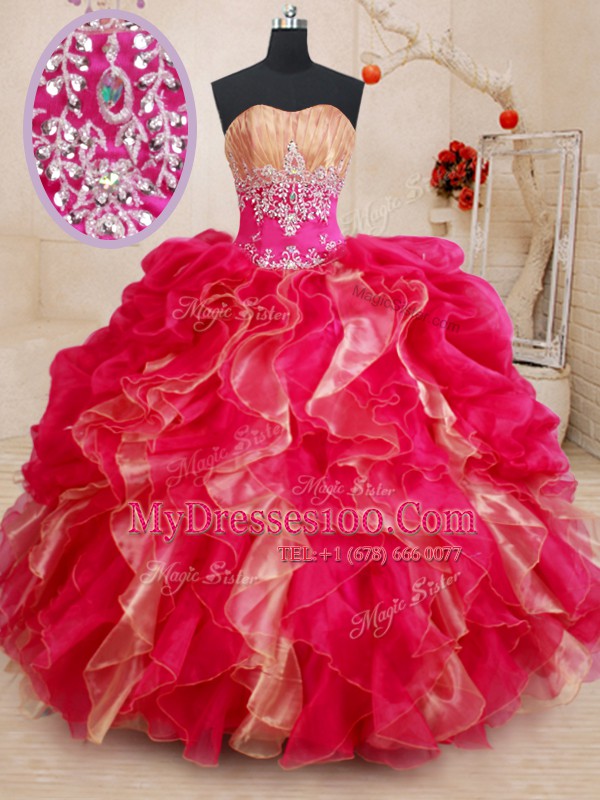 Sweetheart Sleeveless Lace Up Quinceanera Dresses Red Organza