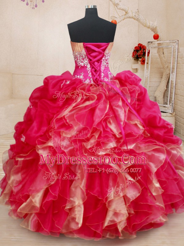 Sweetheart Sleeveless Lace Up Quinceanera Dresses Red Organza