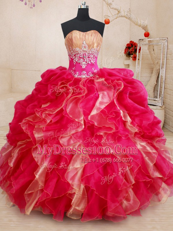 Sweetheart Sleeveless Lace Up Quinceanera Dresses Red Organza