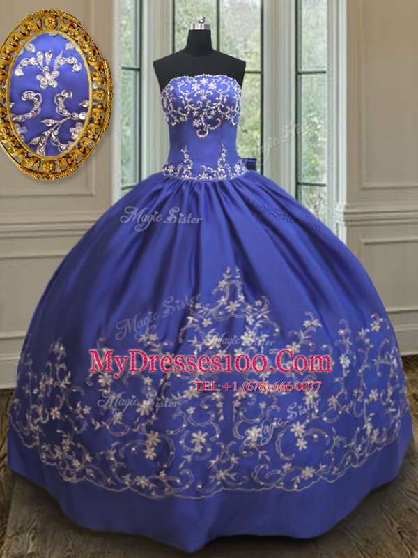 Artistic Taffeta Sleeveless Floor Length 15th Birthday Dress and Embroidery and Bowknot