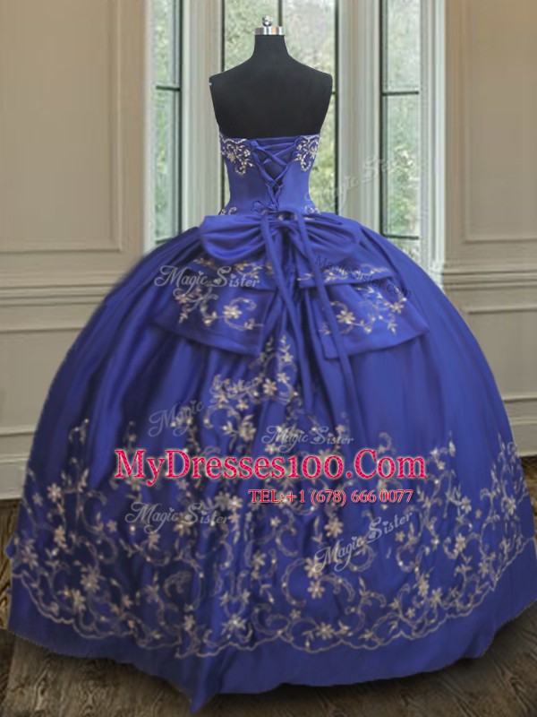 Artistic Taffeta Sleeveless Floor Length 15th Birthday Dress and Embroidery and Bowknot