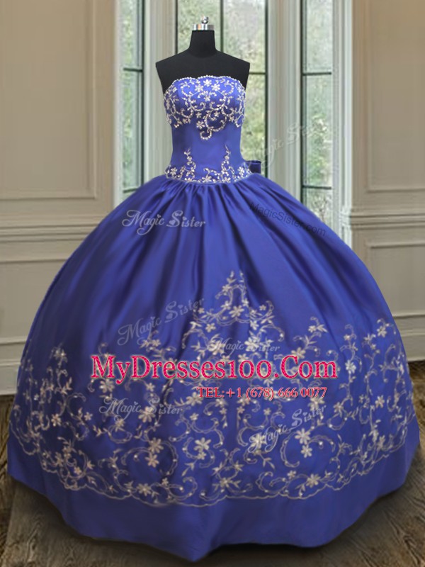 Artistic Taffeta Sleeveless Floor Length 15th Birthday Dress and Embroidery and Bowknot