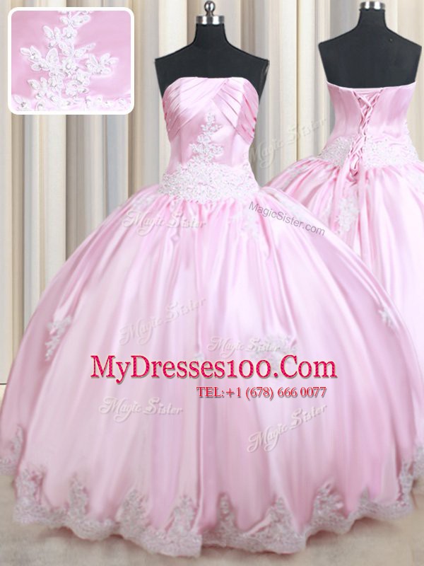 Strapless Sleeveless Taffeta Quinceanera Dresses Appliques Lace Up