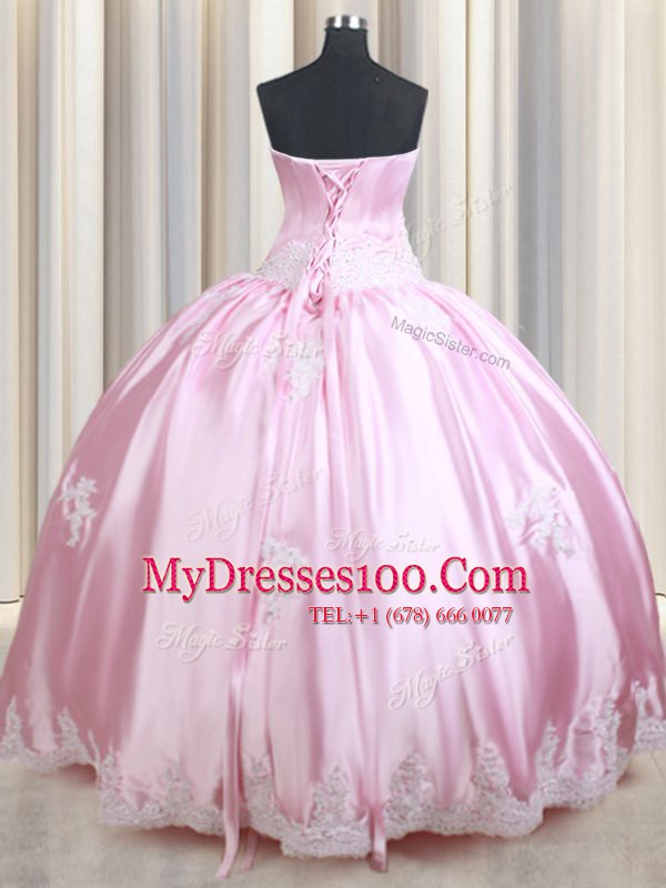 Strapless Sleeveless Taffeta Quinceanera Dresses Appliques Lace Up