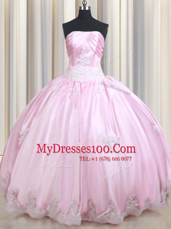 Strapless Sleeveless Taffeta Quinceanera Dresses Appliques Lace Up