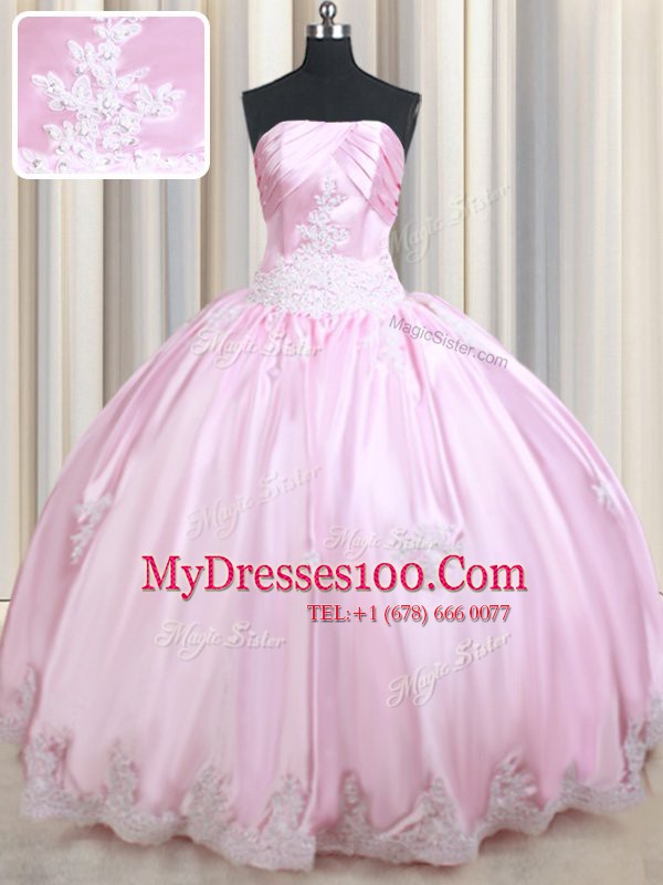 Strapless Sleeveless Taffeta Quinceanera Dresses Appliques Lace Up
