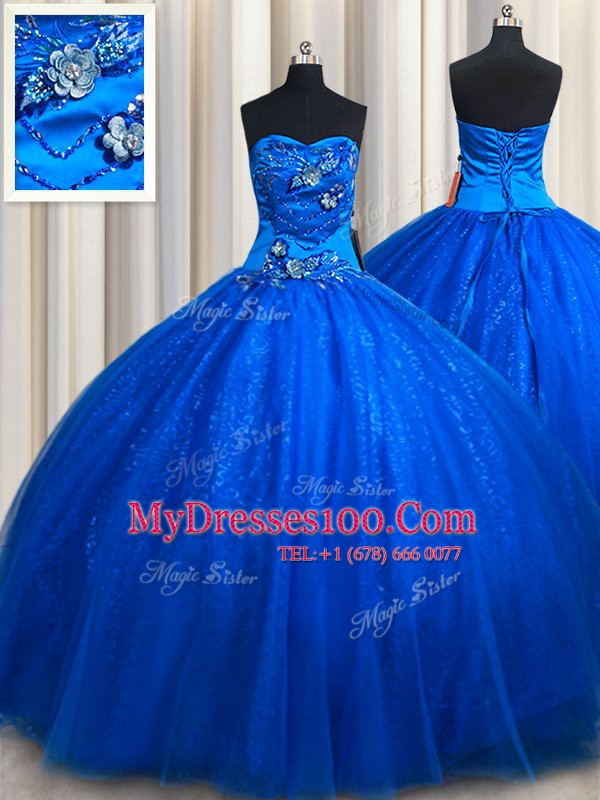 Floor Length Ball Gowns Sleeveless Royal Blue Quinceanera Dresses Lace Up
