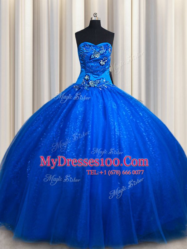 Floor Length Ball Gowns Sleeveless Royal Blue Quinceanera Dresses Lace Up