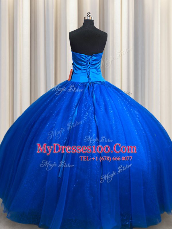 Floor Length Ball Gowns Sleeveless Royal Blue Quinceanera Dresses Lace Up