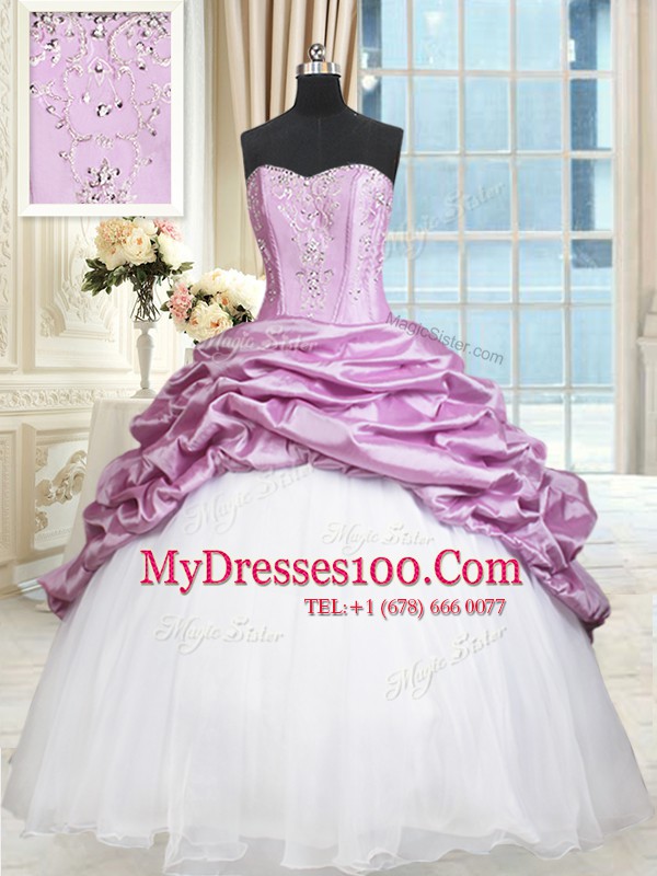 Sweetheart Sleeveless Quinceanera Gown Floor Length Beading and Pick Ups Multi-color Organza and Taffeta