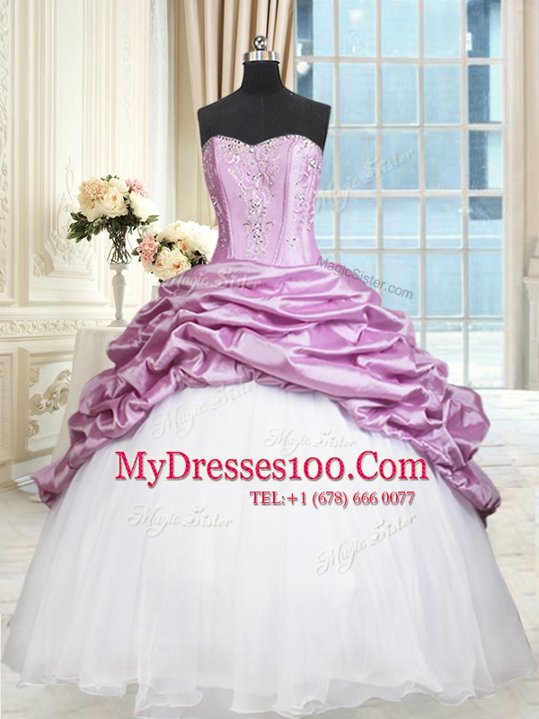 Sweetheart Sleeveless Quinceanera Gown Floor Length Beading and Pick Ups Multi-color Organza and Taffeta
