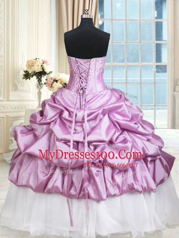 Sweetheart Sleeveless Quinceanera Gown Floor Length Beading and Pick Ups Multi-color Organza and Taffeta