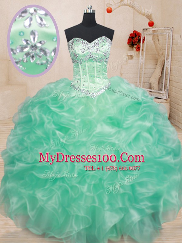 Ball Gowns 15 Quinceanera Dress Apple Green Sweetheart Organza Sleeveless Floor Length Lace Up