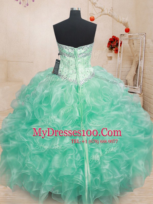 Ball Gowns 15 Quinceanera Dress Apple Green Sweetheart Organza Sleeveless Floor Length Lace Up