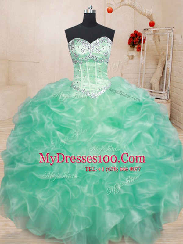 Ball Gowns 15 Quinceanera Dress Apple Green Sweetheart Organza Sleeveless Floor Length Lace Up