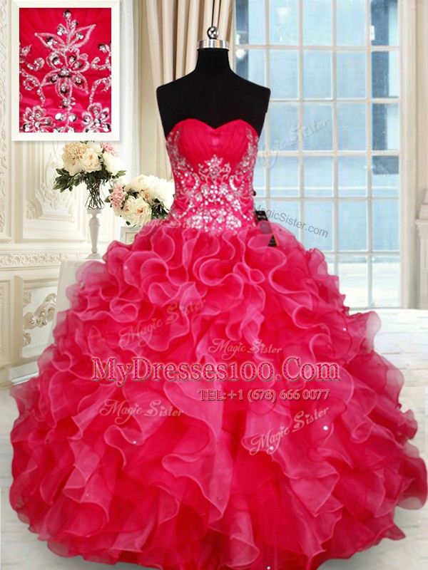 High Class Sweetheart Sleeveless Organza Sweet 16 Quinceanera Dress Beading and Ruffles Lace Up