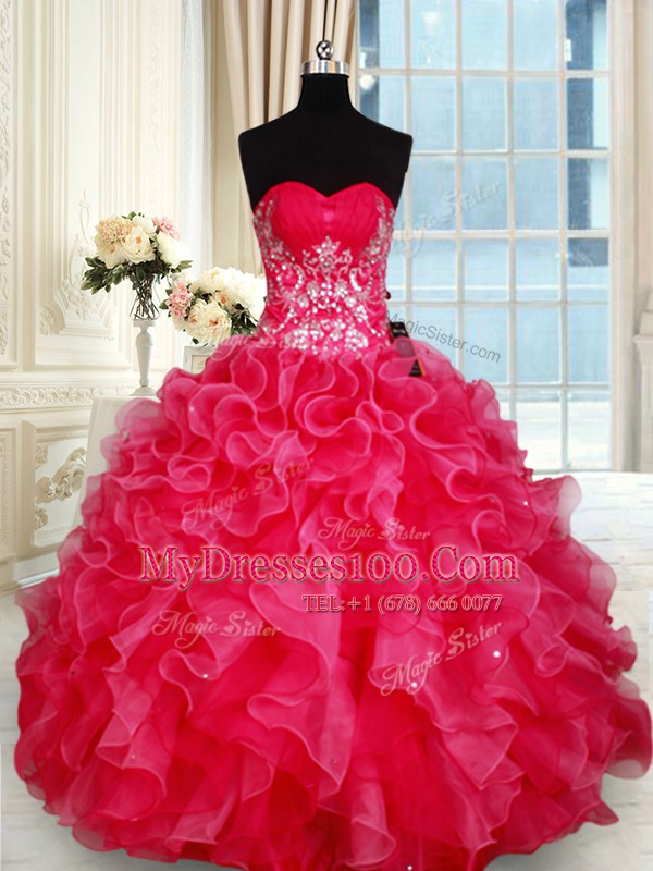 High Class Sweetheart Sleeveless Organza Sweet 16 Quinceanera Dress Beading and Ruffles Lace Up
