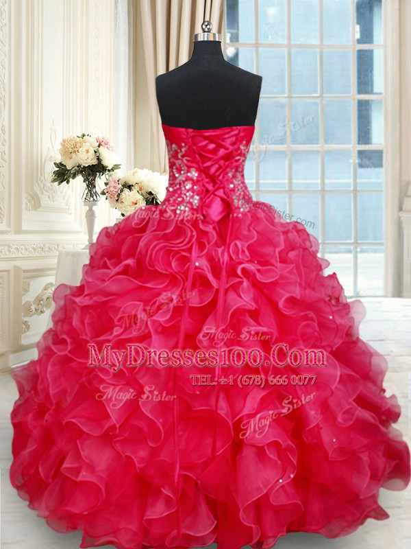 High Class Sweetheart Sleeveless Organza Sweet 16 Quinceanera Dress Beading and Ruffles Lace Up