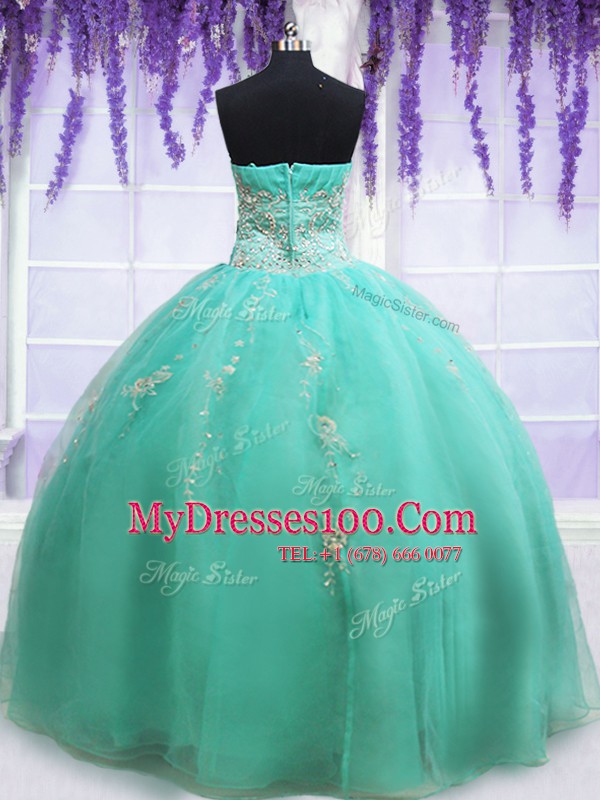 Apple Green Organza Zipper Quinceanera Dresses Sleeveless Floor Length Beading and Appliques