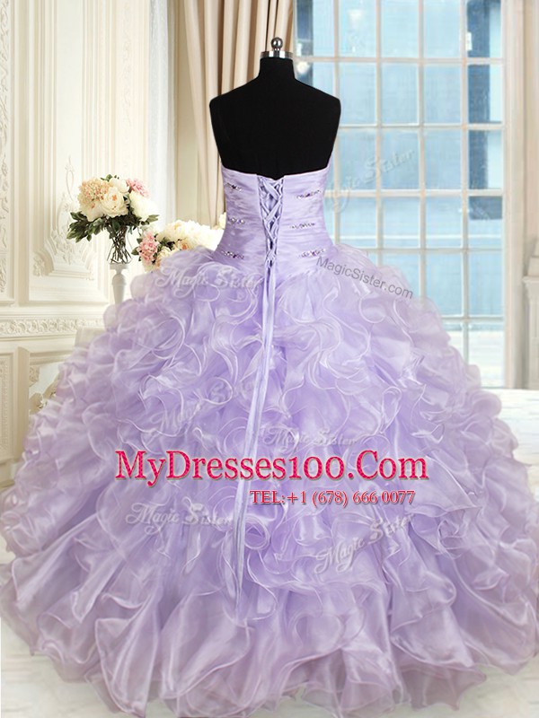 Lavender Sleeveless Beading and Ruffles Floor Length Vestidos de Quinceanera