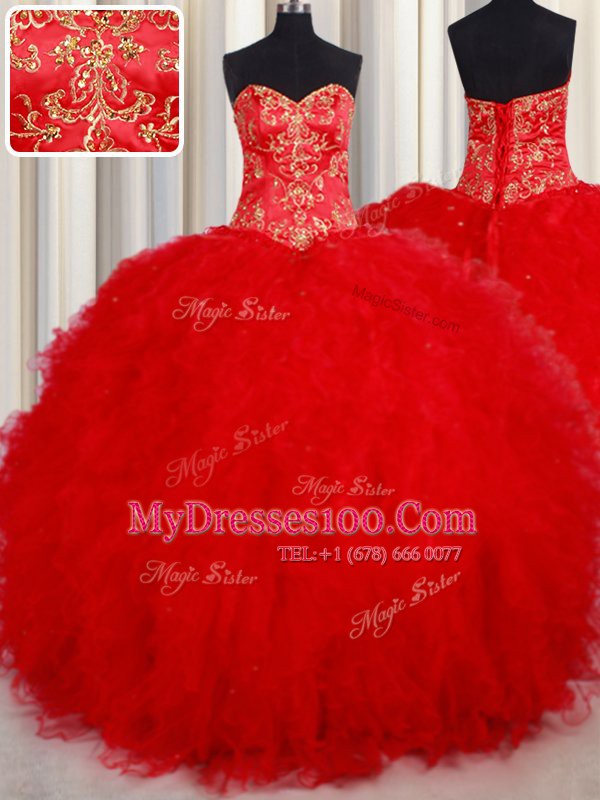 Eye-catching Red Sleeveless Beading and Embroidery Floor Length Ball Gown Prom Dress