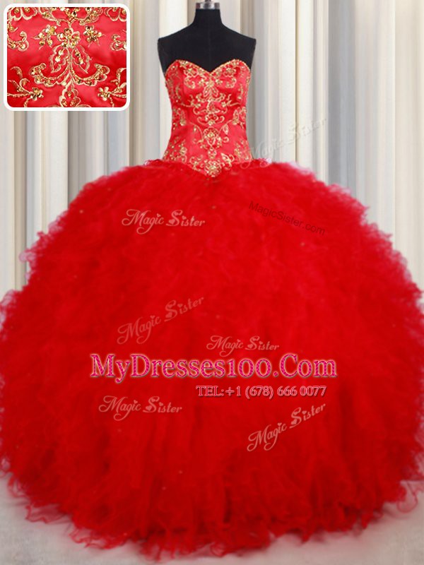 Eye-catching Red Sleeveless Beading and Embroidery Floor Length Ball Gown Prom Dress
