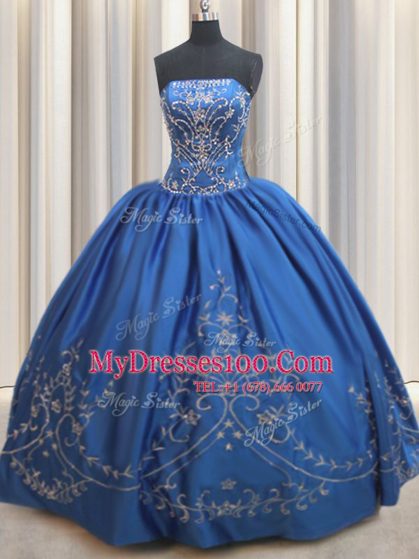 Royal Blue Vestidos de Quinceanera Military Ball and Sweet 16 and Quinceanera and For with Beading and Embroidery Strapless Sleeveless Lace Up