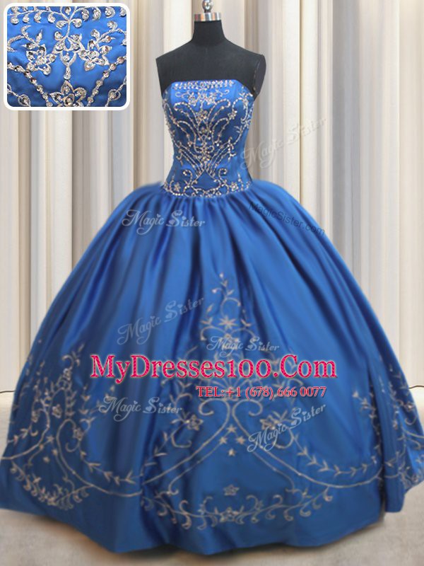Royal Blue Vestidos de Quinceanera Military Ball and Sweet 16 and Quinceanera and For with Beading and Embroidery Strapless Sleeveless Lace Up